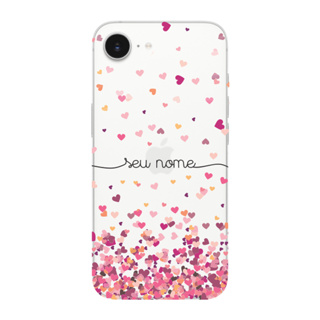 Capinha para iPhone 16e Anti Impacto Personalizada - Chuva de corações rosa com nome em Oferta na Shopee