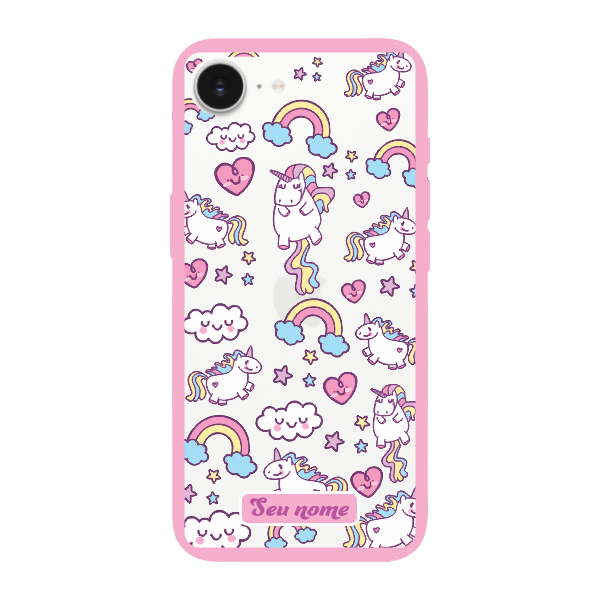 Capinha para iPhone 16e Anti Impacto Personalizada - Unicórnio com nome e fundo transparente