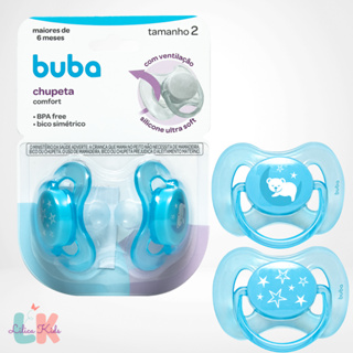 Chupeta Menino Confort Tamanho 1 e 2 com Tampa Protetora e Bico Simétrico Buba em Oferta na Shopee