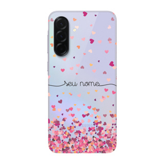Capinha para Samsung A36 Anti Impacto Personalizada - Chuva de corações rosa com nome em Oferta na Shopee