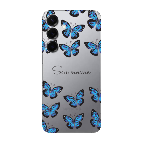 Capinha para Samsung S25 Plus Anti Impacto Personalizada - Borboletas azuis com nome