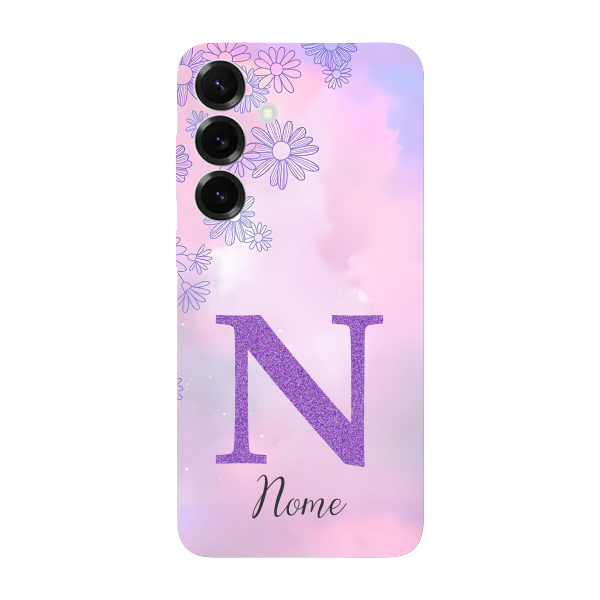 Capinha para Samsung S25 Plus Anti Impacto Personalizada - Delicate Flowers Lilás com nome e inicial