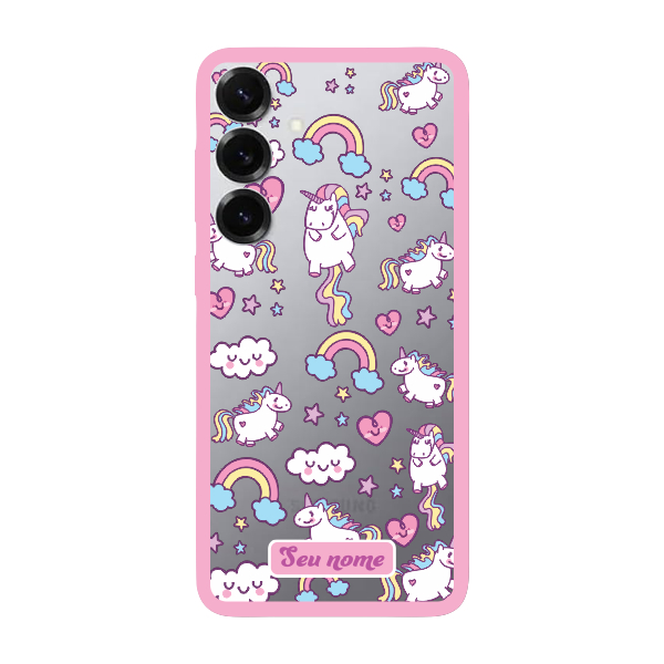 Capinha para Samsung S25 Anti Impacto Personalizada - Unicórnio com nome e fundo transparente