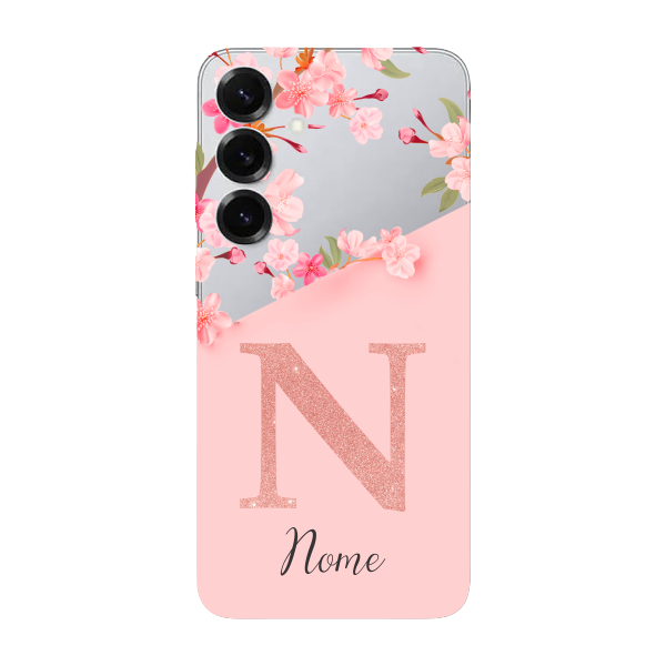 Capinha para Samsung S25 Plus Anti Impacto Personalizada - Delicate Flowers Rosa com nome e inicial