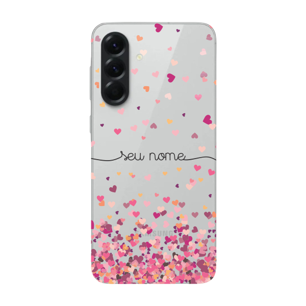 Capinha para Samsung A56 Anti Impacto Personalizada - Chuva de corações rosa com nome em Oferta na Shopee