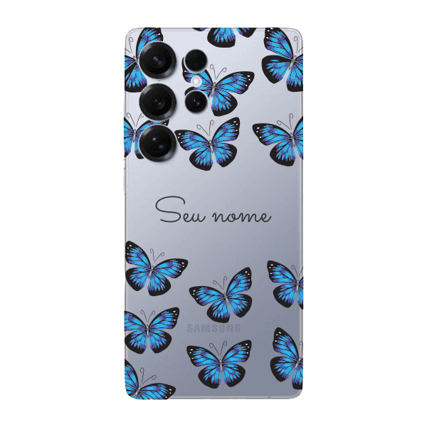 Capinha para Samsung S25 Ultra Anti Impacto Personalizada - Borboletas azuis com nome