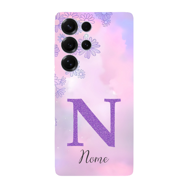 Capinha para Samsung S25 Ultra Anti Impacto Personalizada - Delicate Flowers Lilás com nome e inicial