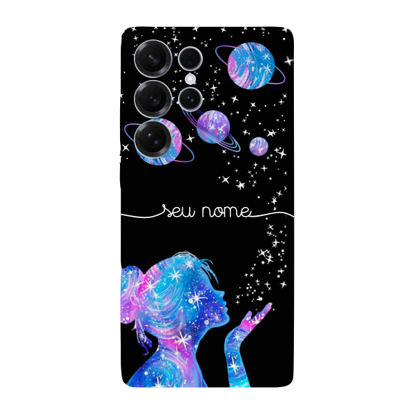 Capinha para Samsung S25 Ultra Anti Impacto Personalizada - Menina Universo com nome manuscrito