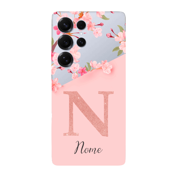 Capinha para Samsung S25 Ultra Anti Impacto Personalizada - Delicate Flowers Rosa com nome e inicial