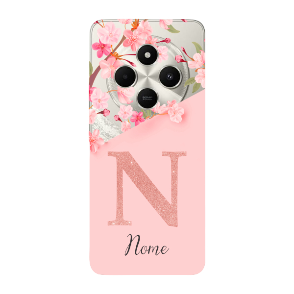 Capinha para Xiaomi Poco C75 Anti Impacto Personalizada - Delicate Flowers Rosa com nome e inicial