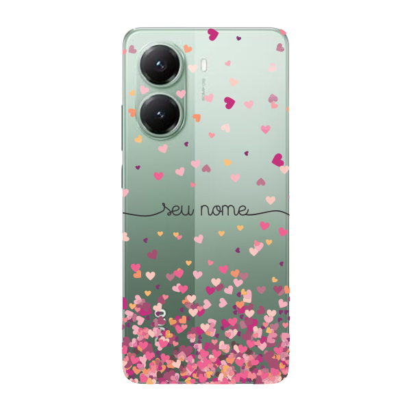 Capinha para Xiaomi Poco X7 Pro Anti Impacto Personalizada - Chuva de corações rosa com nome