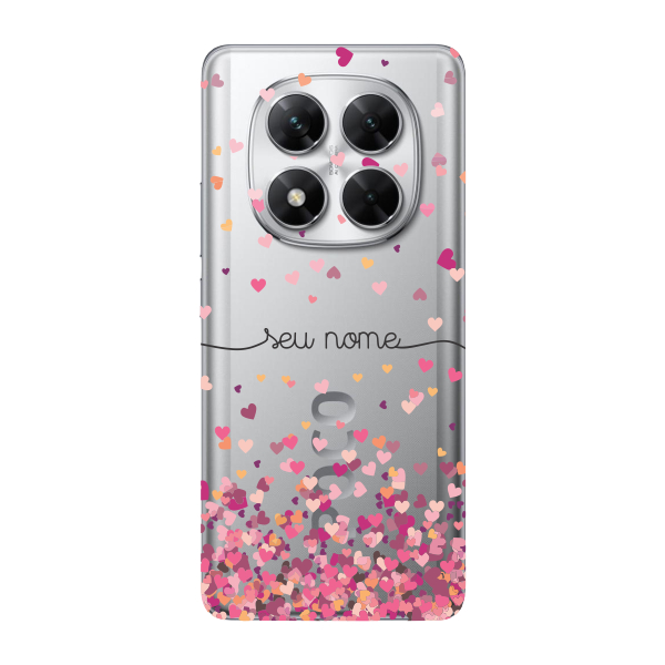 Capinha para Xiaomi Poco X7 Anti Impacto Personalizada - Chuva de corações rosa com nome