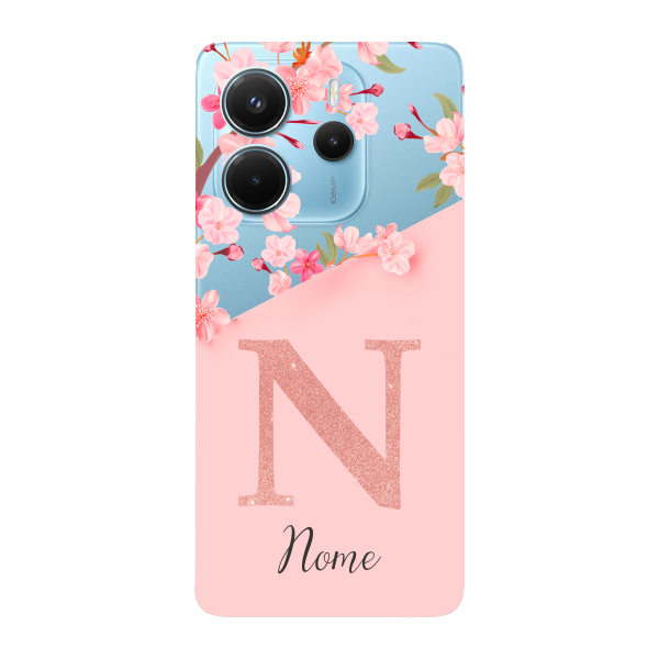 Capinha para Xiaomi RedMi Note 14 4G Anti Impacto Personalizada - Delicate Flowers Rosa com nome e inicial