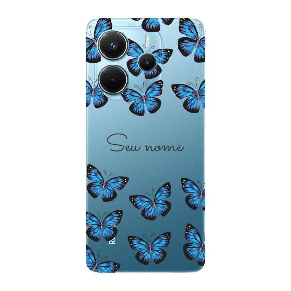 Capinha para Xiaomi RedMi Note 14 4G Anti Impacto Personalizada - Borboletas azuis com nome