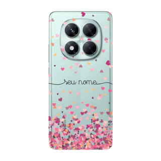 Capinha para Xiaomi RedMi Note 14 Pro 5G Anti Impacto Personalizada - Chuva de corações rosa com nom