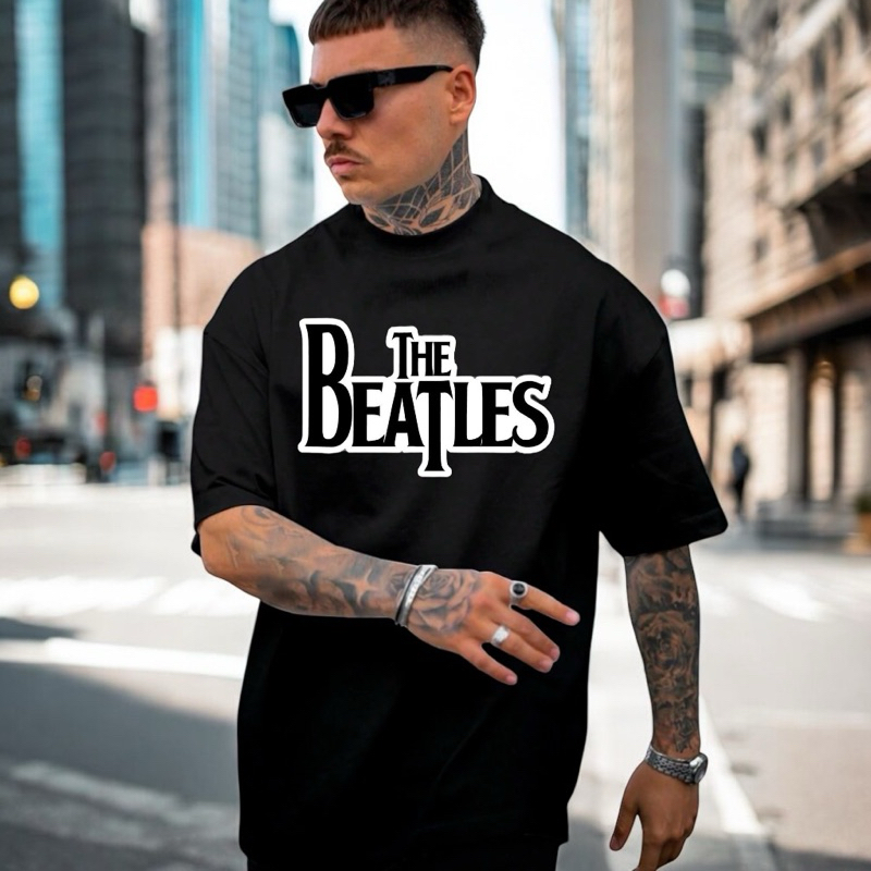 Camiseta Oversized Algodão Blusa Masculina Streetwear Beatles Rock Lendas Música Banda Premium