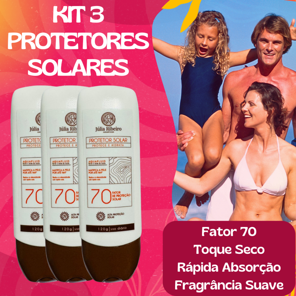 Kit 3 Protetor Solar fator 70 Facial e Corporal TOQUE SECO