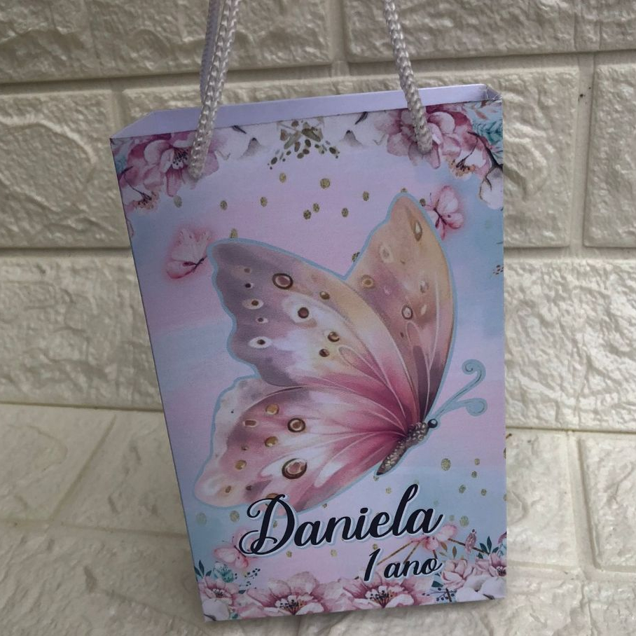PEGUE E MONTE Sacolinha/Bolsinha (PEQUENA) Personalizada para Festa JARDIM DAS BORBOLETAS Mimos Lembrancinhas