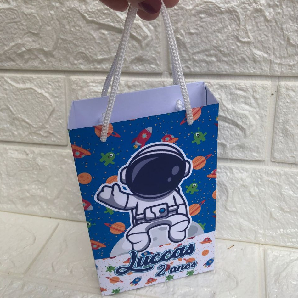 PEGUE E MONTE Sacolinha/Bolsinha (PEQUENA) Personalizada para Festa ASTRONAUTA  Mimos Lembrancinhas Sacolinha Surpresa