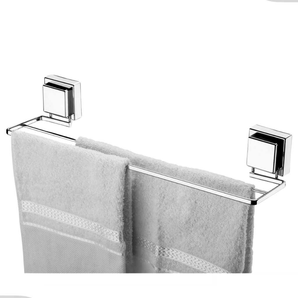 Suporte Banheiro Porta Toalha Toalheiro De Banho Duplo Com Ventosa Sem Furo Cromado Future em Oferta na Shopee