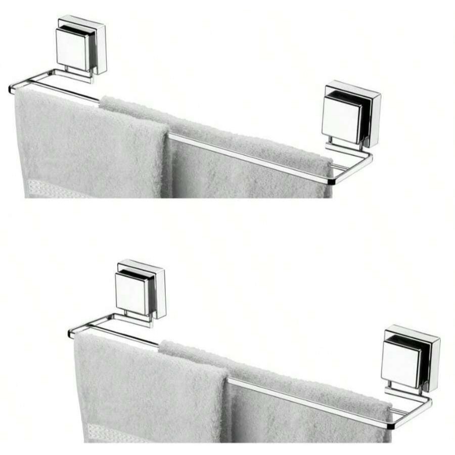 Kit 2 Suporte Banheiro Porta Toalha Toalheiro De Banho Duplo Com Ventosa Sem Furo Cromado Future em Oferta na Shopee