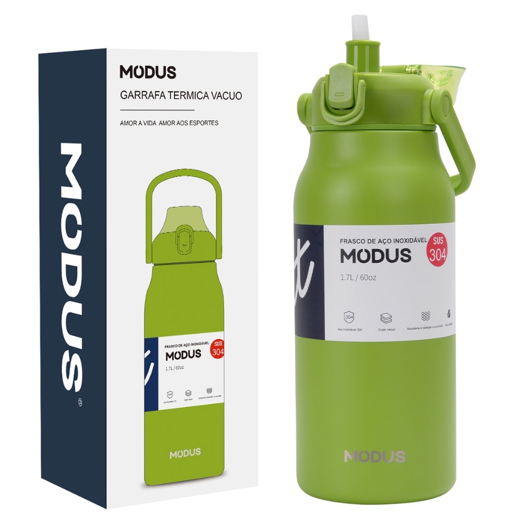 MODUS Garrafa Térmica 1700ML Com Canudo Para Academia, Crossfit, Treino, Lazer em Oferta na Shopee