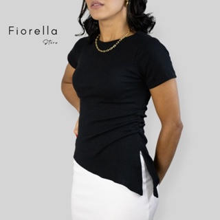 Blusa Feminina Blusinha assimétrica Drapeada com manga Casual trabalho em Oferta na Shopee