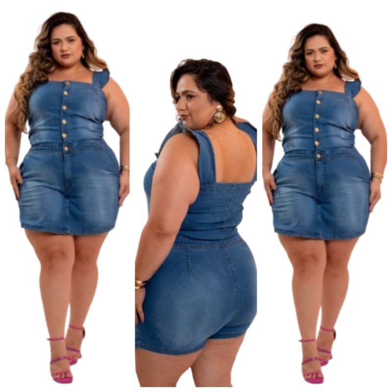 Macacão Short Saia Plus Size Moda Blogueira Verão
