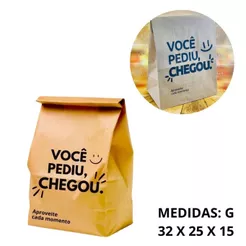 50~200 SACO DELIVERY KRAFT VOCÊ PEDIU CHEGOU TAM G - REFORÇADO (32 X 25 X 15) (CHOCO)
