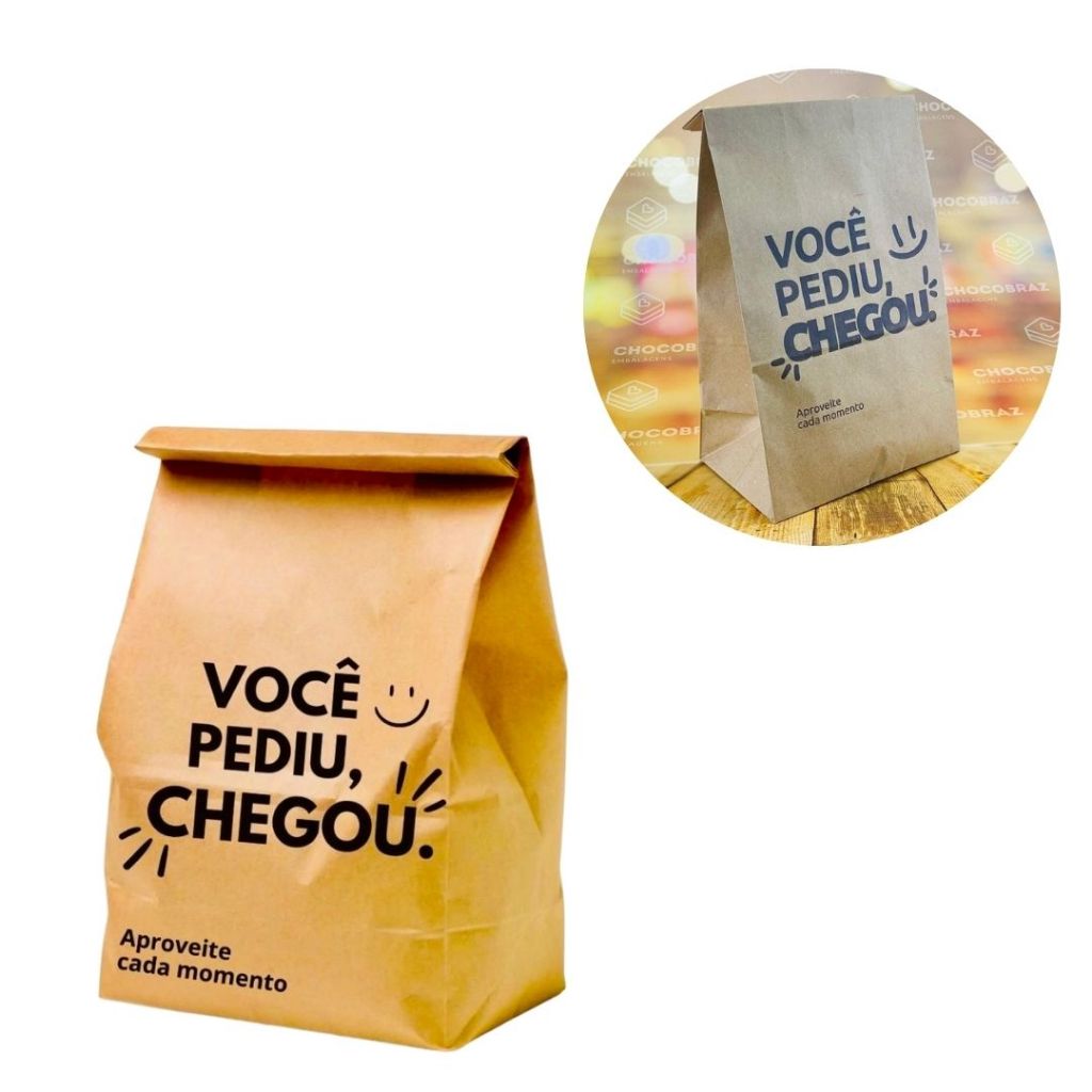 50~200 SACO DELIVERY KRAFT VOCÊ PEDIU CHEGOU TAM P - REFORÇADO  32X18X12 - Stationery
