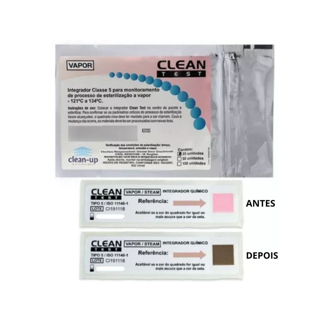 Indicador Químico Integrador Classe 5 Para Esterilização a Vapor - Cleanup 25 Testes