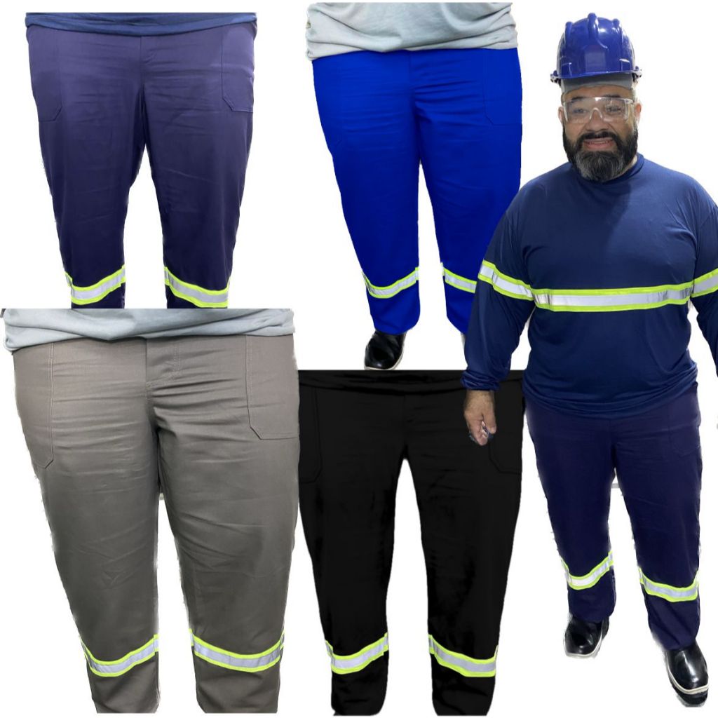 Calça Plus Size REFORÇADA de Brim Pesado com Faixa Refletivo Uniforme Profissional de Trabalho