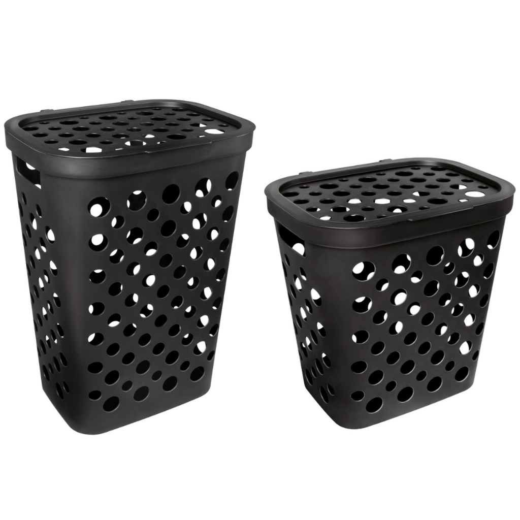 Kit 2 Cestos Telados 1 de 47L e 1 de 30L com Tampa e Alça Cesto de Roupa Suja - Usual Utilidades