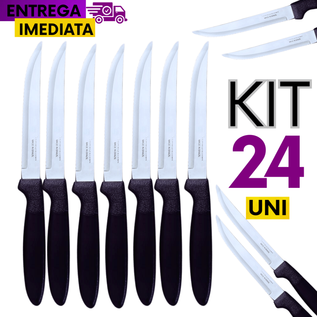 Kit 24 Faca Facas Linha Colorida Inox Cabo Plástico Mesa Cozinha Qualidade Inox Bar Casa R...