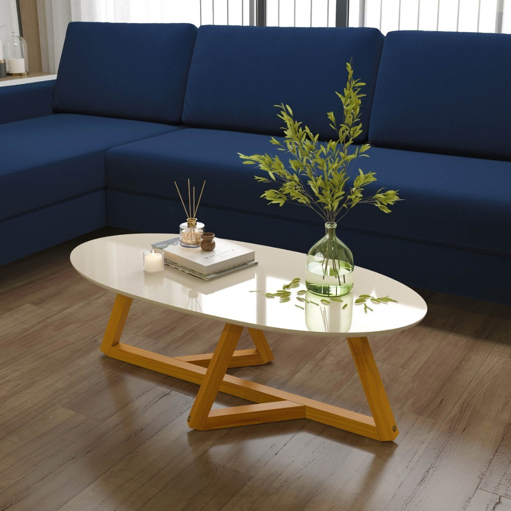Mesa De Centro Oval Off White 90cm Tebarrot Combinação De Mdf E Madeira Perfeita Para Sua ...