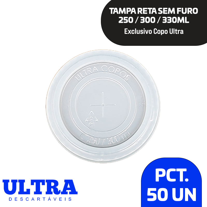 Pacote Tampa Copo Ultra PP 250/300/330 ML Sem Furo (50 Unidades)