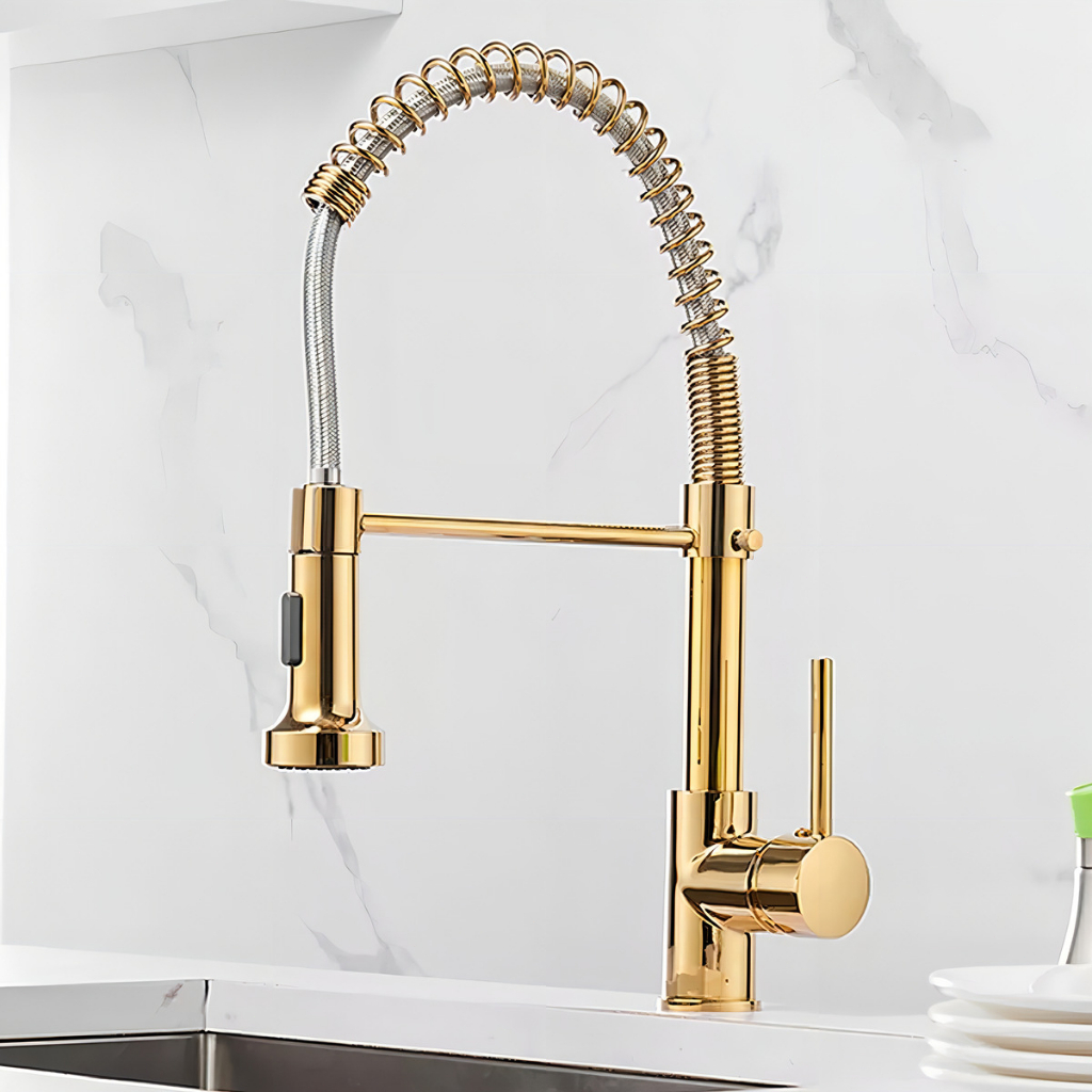 Torneira Cozinha Gourmet Dourada Monocomando Misturador Com Spray Extensor 304 Aço Inox Luxo em Oferta na Shopee