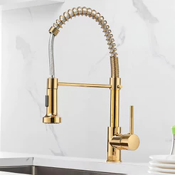Torneira Cozinha Gourmet Dourada Monocomando Misturador Com Spray Extensor 304 Aço Inox Luxo
