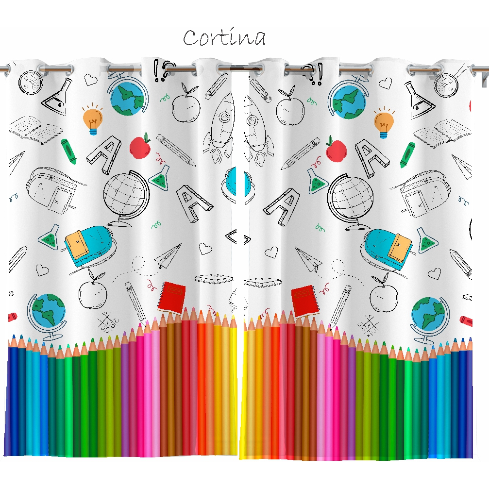 Kit Cortina Quarto Escolar Infantil  Semi Blackout 2,60x1,40 em Oferta na Shopee