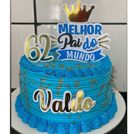 Topo Topper de Bolo Personalizado Nome Idade Melhor Pai do Mundo — R$ 16,00 em Shopee