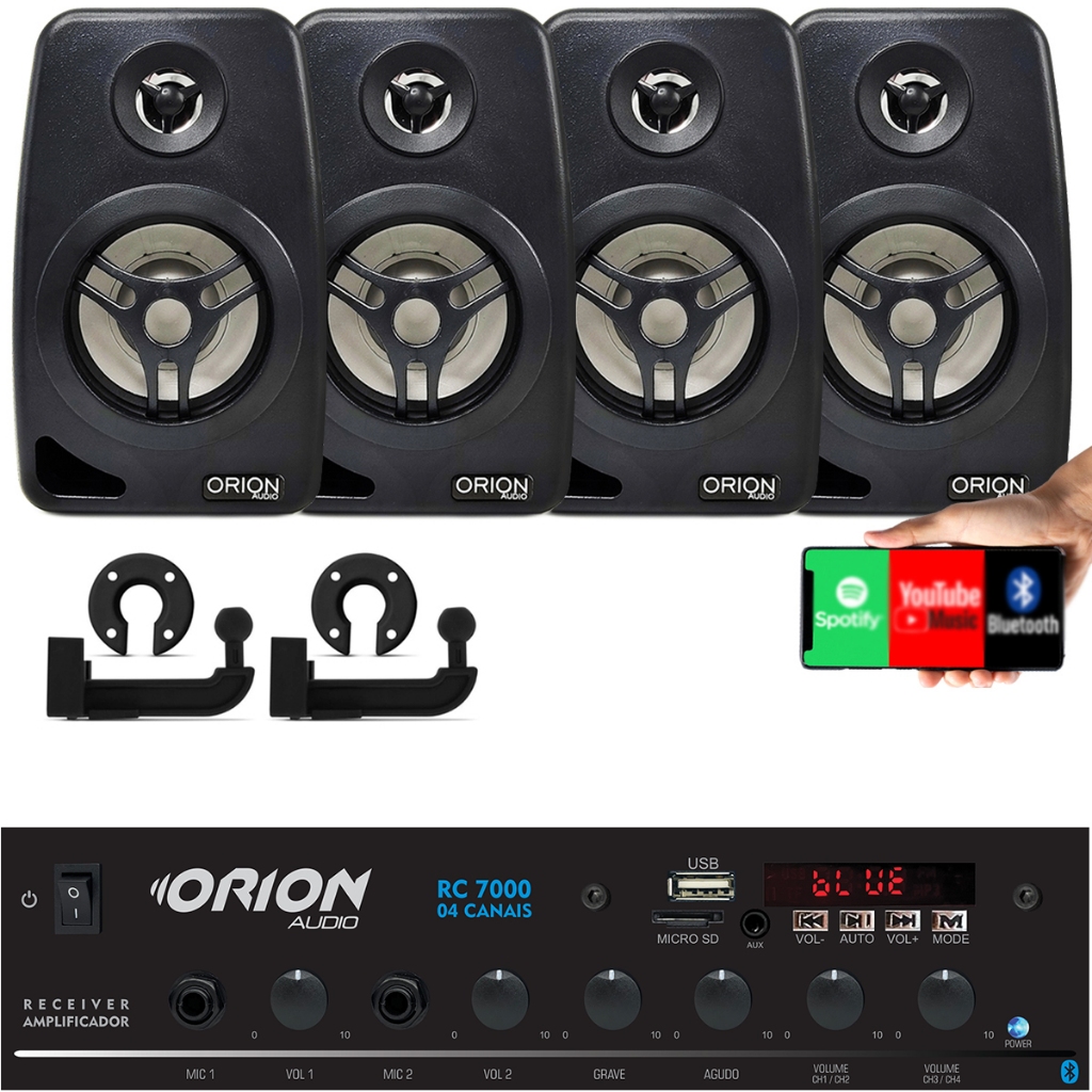 Kit Som Ambiente 500 Watts Bluetooth +4 Caixas de Som Pretas Parede Teto Tv Cinema Casa em Oferta na Shopee