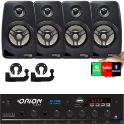 Kit Som Ambiente 500 Watts Bluetooth +4 Caixas de Som Pretas Parede Teto Tv Cinema Casa