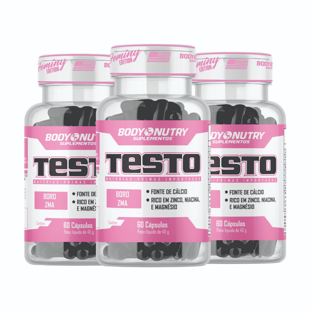 KIT 3X PRÉ H0RM0N4L - TESTO FEMINY, 180 CÁPSULAS (ZINCO, MAGNÉSIO, B6, BORO - ZMA)