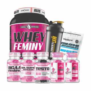 Kit Feminino - Whey Protein 907g + Creatina 90g + BCAA  + Colágeno + Testo + Cafeina + Vitaminas em Oferta na Shopee