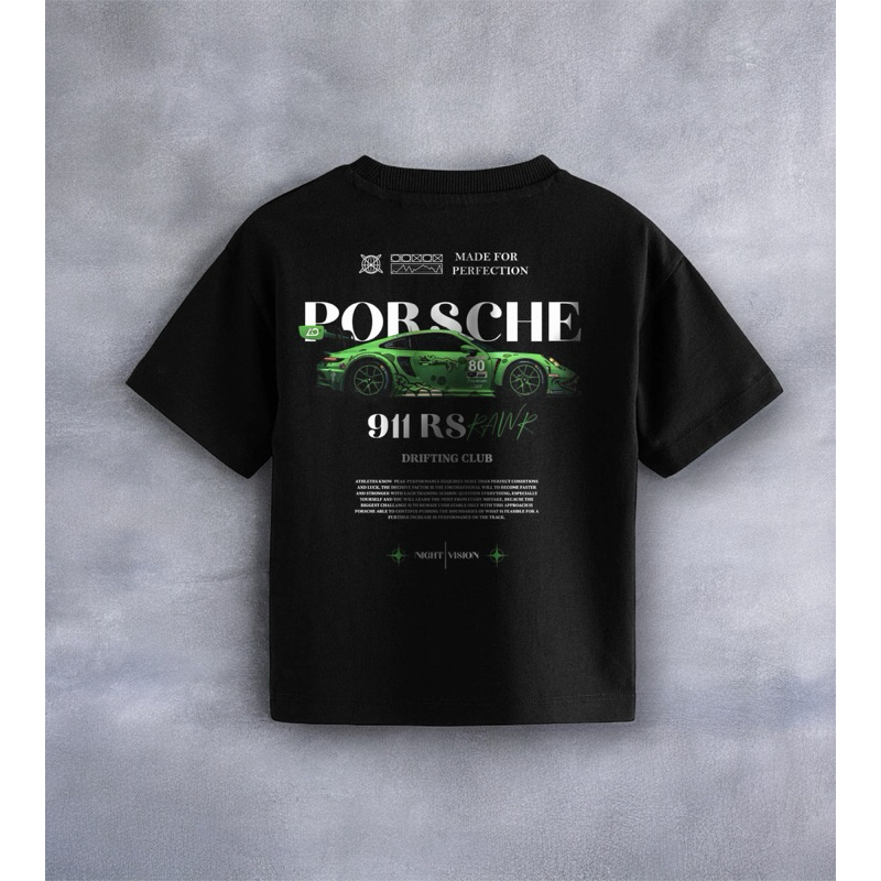 Camiseta oversized Preta Infantil Porsche Estampa nas costas 100% Algodão Confortável