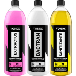 Kit VSC Vonixx Limpeza Veicular de Estofados e Carpetes 1,5L Extractus Sensitive Bactran Sanitizante