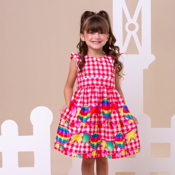 Vestido Infantil Floral Casual Festa Laço Cintura