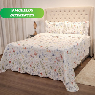 Kit Colcha Cobre Leito Casal Queen King 3 Peças Estampada Florida Matelado Boutis Percal Cama Box em Oferta na Shopee