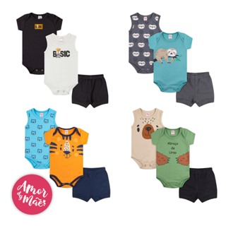 Kit 9 Peças Body Bebê Verão Manga Curta Regata Shorts Masculino P ao GG algodão em Oferta na Shopee