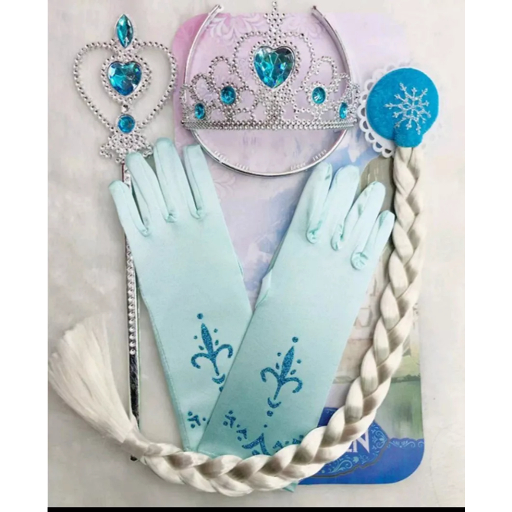 Kit Frozen Elsa Acessórios Varinha + Luvas + Trança + Coroa - Festa Fantasia tiara princesa decoração
